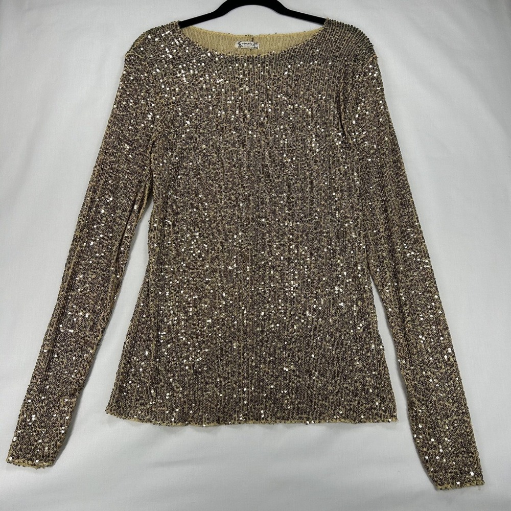 Free People Intimately Woman's Gold Rush Long Sleeve Top Large Gold Sequin‎